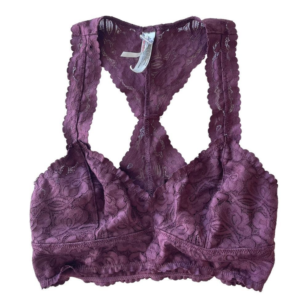 Intimately Free People Womens Galloon Racerback Bralette Lace Plum Pullover XS